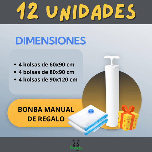 Set de 12 Bolsas al Vacío para Ropa + Bomba Manual de 🎁